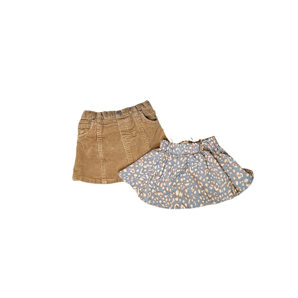 Children’s Place & Bailey’s Blossoms Skirt Duo 6-9M Tan Corduroy & Blue Print